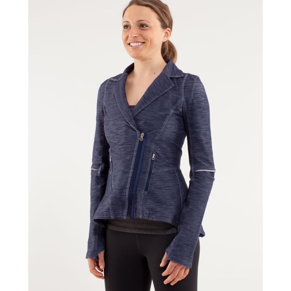 Lululemon Deep Indigo Blue Chambray Slim Fit Reflective Ride On Blazer Jacket 4